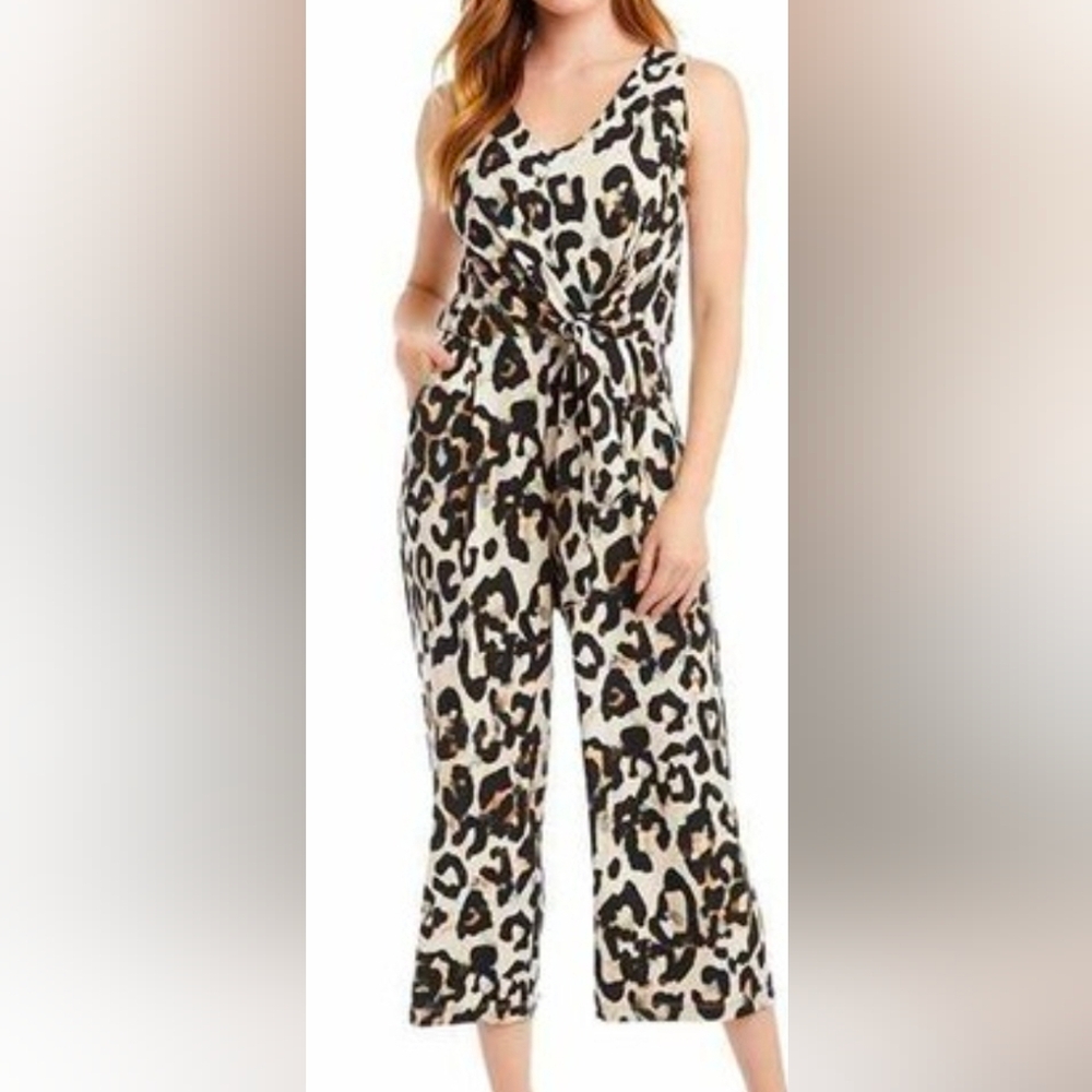 Karen Kane Leopard Print Jumpsuit - Black and Tan